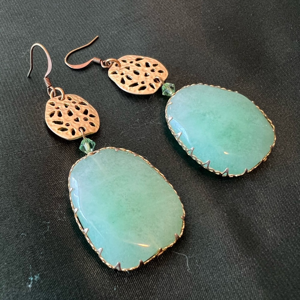 Green stone statement earrings